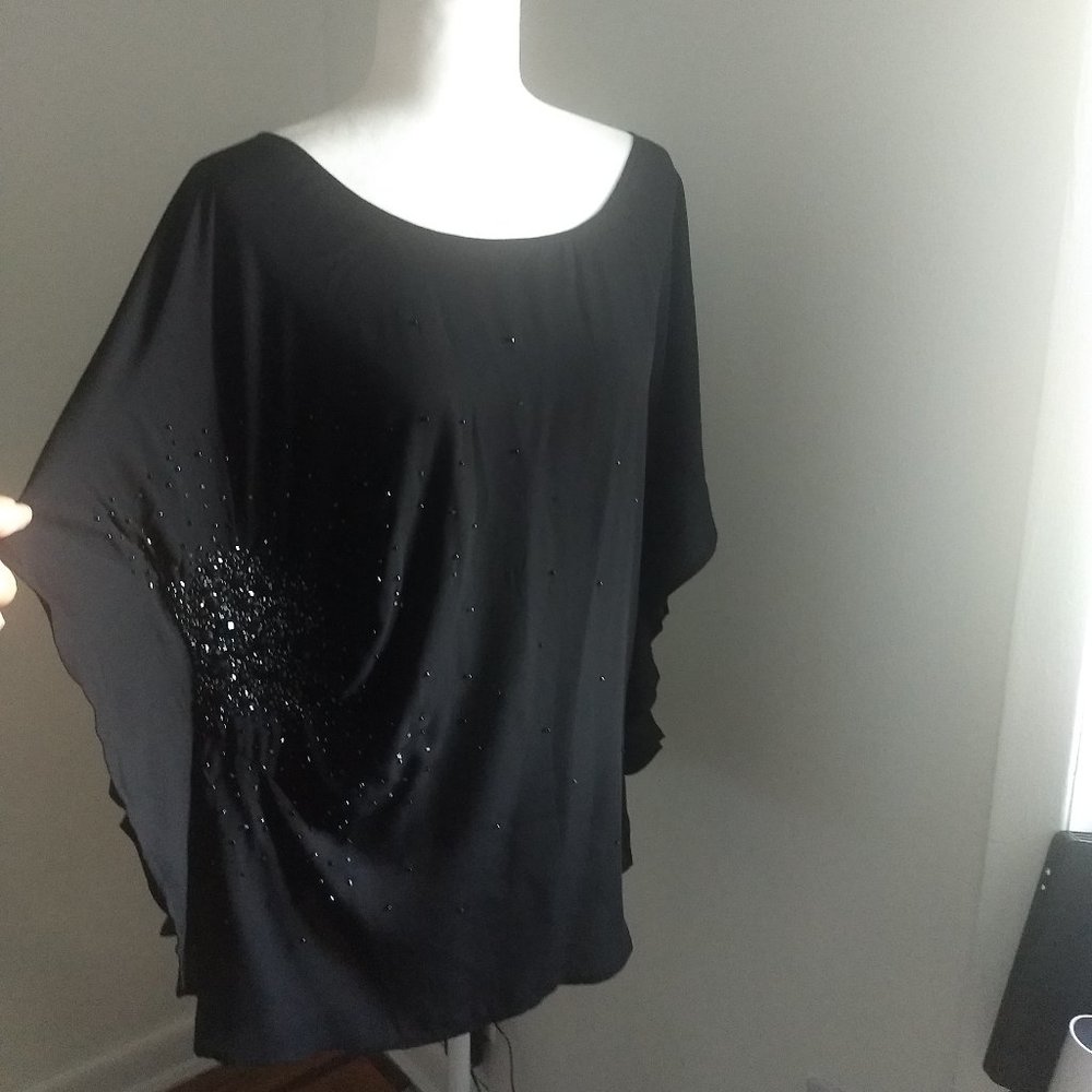 Lane Bryant NWT Black Beaded Blouse 14/16